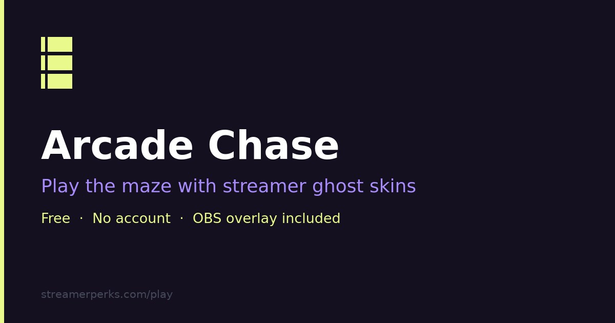 Arcade Chase title card: a lime maze icon above the tagline 'Play the maze with streamer ghost skins'